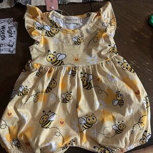 Yellow Bee Print Baby Romper